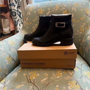 Clarks Black Ankle Boots with Silver Buckle